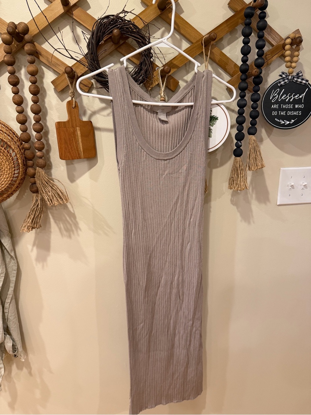 H&M Ribbed Sleeveless Midi Dress in Taupe